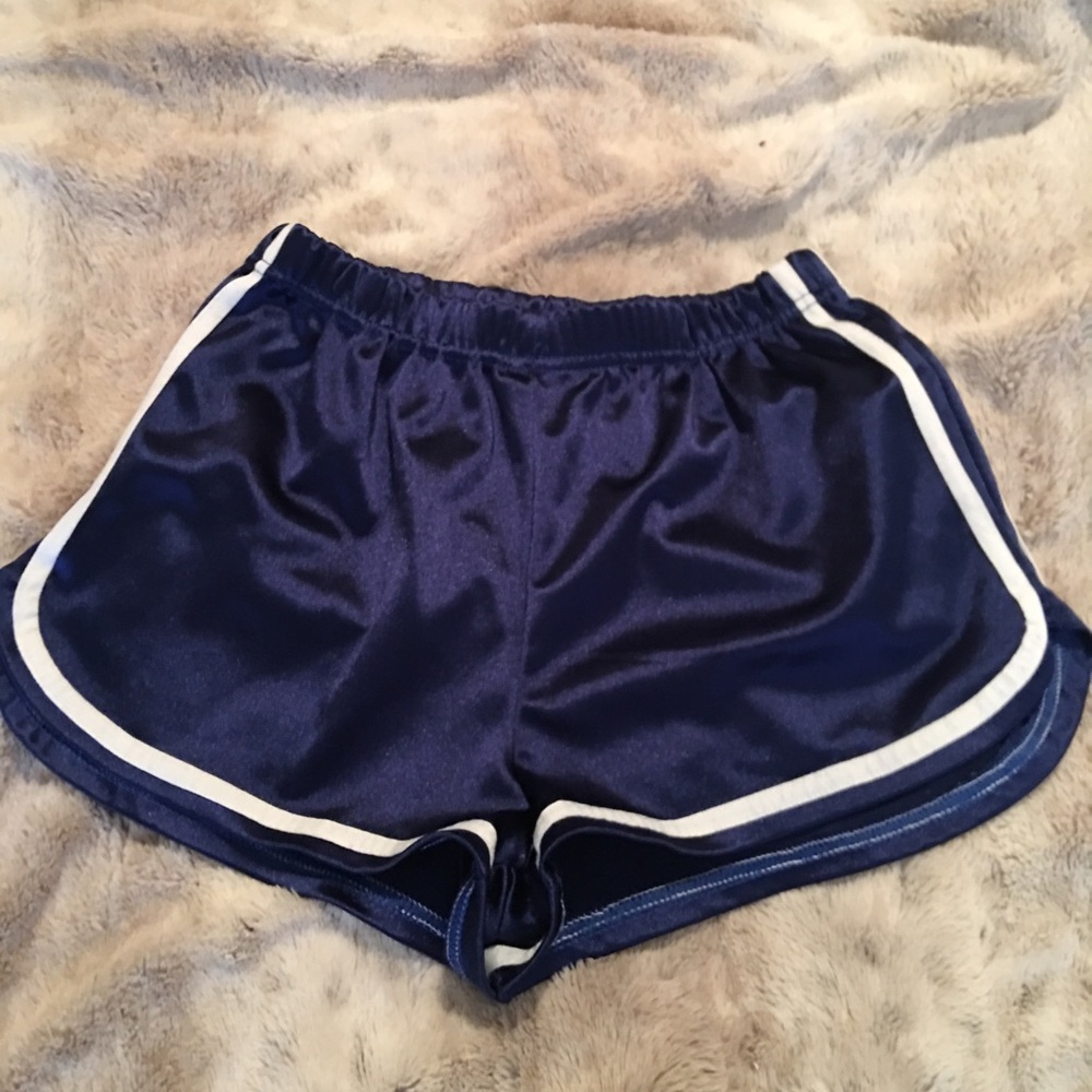Blue silk track style shorts
